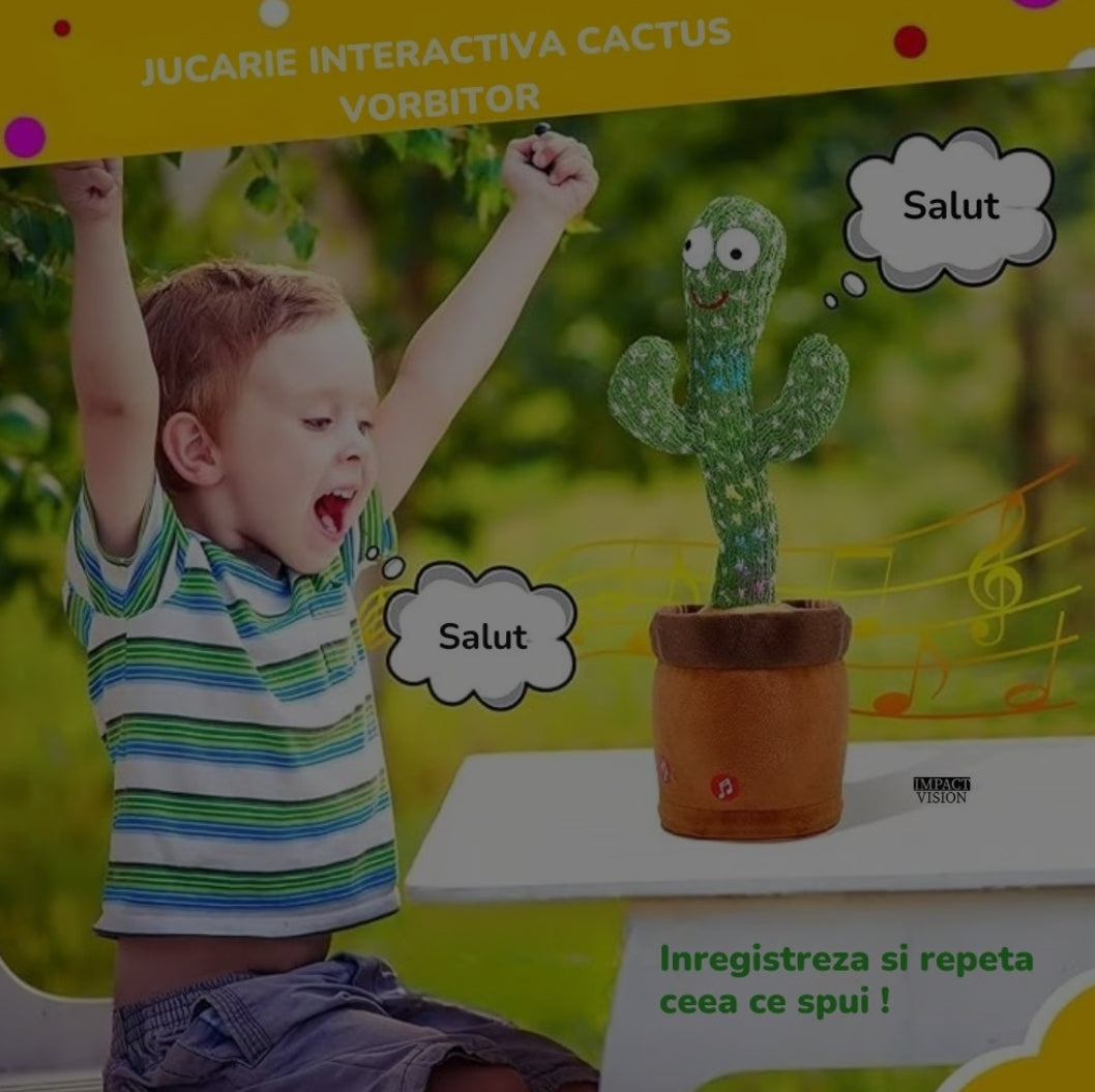 Jucarie Interactiva Cactus Vorbitor si Dansator Ericel, Imita, Canta si Danseaza, cu Acumulator si Cablu USB